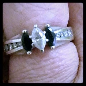 10K White Gold, Diamond & Sapphire Engagememt Ring